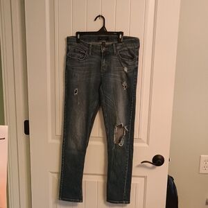 Woman's Banana Republic Blue Girlfriend Skinny Jeans Distressed Design-Size 26/2